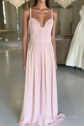 Sexy Spaghetti Straps Long Chiffon Ruched Sweetheart Bridesmaid Dress