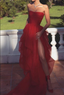 Sexy Strapless Layered Red Long Prom Dresses With High Slit,Formal Dresses,Dance Dress