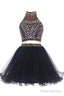 Sexy Two Pieces Backless Black Homecoming/Prom Dresses