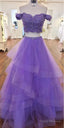 Sexy Violet Purple Prom Dresses Two Piece A Line Off The Shoulder