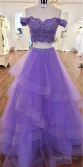 Sexy Violet Purple Prom Dresses Two Piece A Line Off The Shoulder