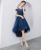 Dark Blue Lace Tulle Short Prom Dress Homecoming Dress