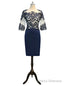 Sheath 3/4 Sleeves Navy Blue Satin Mother Of The Bride Dresses