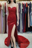 Sheath/Column Elastic Formal Prom Dresses Woven Satin Sequin Sweetheart Sleeveless Court Train Dressese