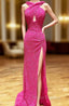 Sheath/Column Halter Sleeveless Court Train Velvet Sequins Formal Prom Dress With Split