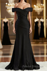 Sheath/Column Off-the-Shoulder Sweep Train Jersey Bridesmaid Dress