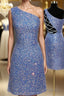 Sheath/Column One-Shoulder Short/Mini Velvet Sequins Homecoming Dress