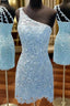 Sheath/Column One-Shoulder Sleeveless Short/Mini Lace Homecoming Dress with Beading