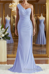 Sheath/Column One-Shoulder Sweep Train Jersey Bridesmaid Dress