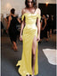 Sheath Column Prom Dresses Minimalist Dress Evening Party Sweep Brush Train Sleeveless Strapless Charmeuse With Pleats Ruched Slit