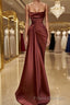 Sheath/Column Spaghetti Straps Floor-Length Elastic Woven Satin Formal Prom Dress With Ruffles