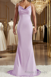 Sheath/Column Square Sweep Train NS Elastic Woven Satin Bridesmaid Dress