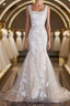 Sheath/Column Straps Sweep Train Lace Wedding Dress with Appliques Lace