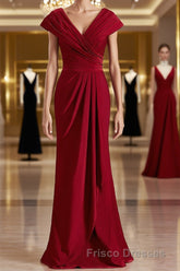 Sheath/Column V-neck Floor-Length Jersey Mother of the Bride Dress With Ruffles