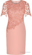 Sheath Round Neck Short Sleeves Prom Elastic Satin Short Mother Of The Bride Dress With Lace