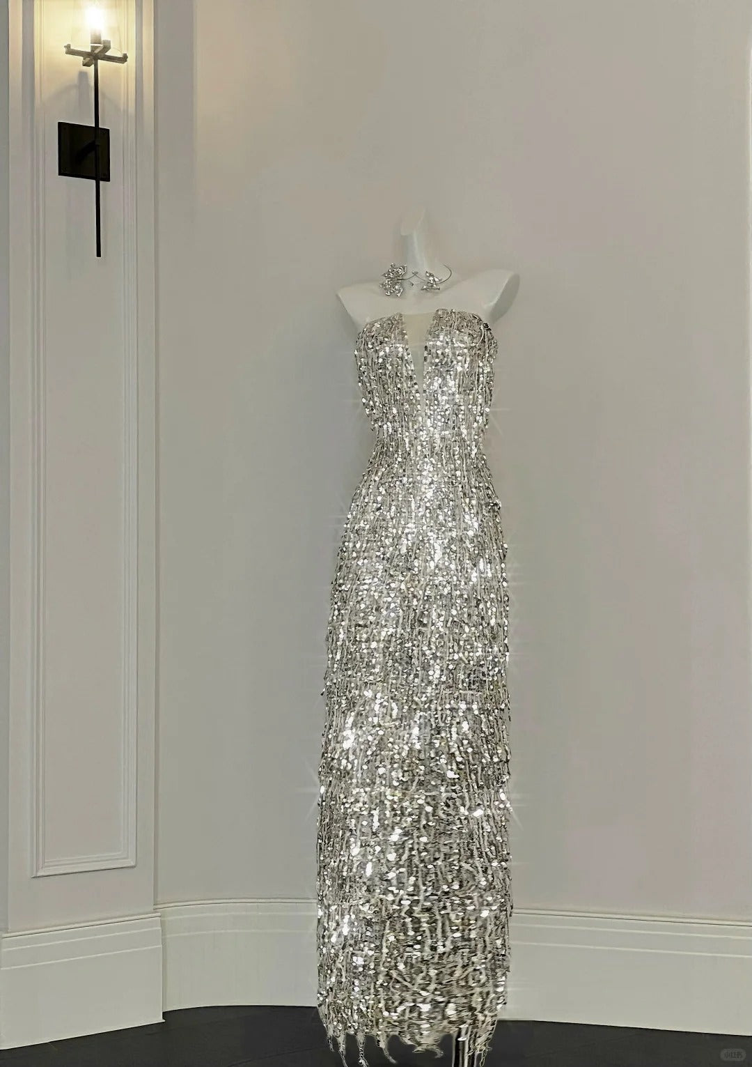 Shining Silver-White Slim-Fit Tube Top Sequined Tassel Long Prom Dress – Frisco Dresses