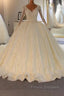 Shinny Long A-line Full Beading Lace-Up Wedding Dress with Sleeves