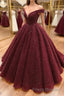 Shiny Off the Shoulder Burgundy Formal Prom Dresses, Dark Wine Red Off Shoulder Long Formal Evening Dresses