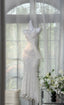 Shinying White Mermaid Strapless Lace-Up Back Sequin Chiffon Long Prom Dress Evening Dress