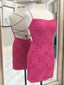 Short Backless Pink Lace Prom Dresses, Short Open Back Lace Graduation Homecoming Dresses