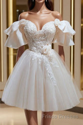 Short Beige Formal Prom Dresses, Beige Tulle Lace Homecoming Dresses