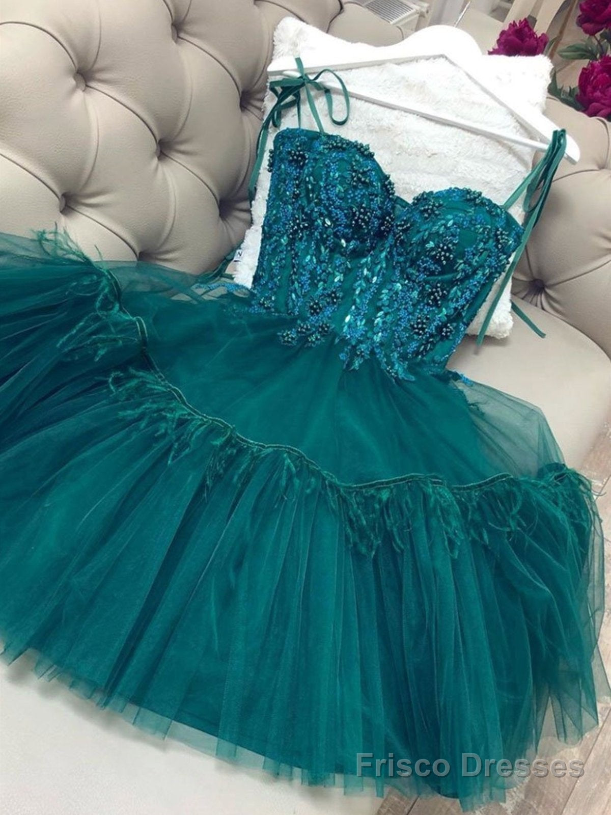 Short Green Beaded Prom Dresses, Short Green Homecoming Graduation Dre