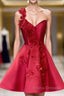 Short One Shoulder Satin Homecoming Dress With 3D Flowers