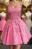 Short Pink Backless Lace Formal Prom Dresses, Short Pink Open Back Formal Homecoming Dresses