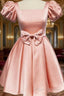 Short Pink Satin Party Dress With Bow