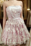 Short Strapless Homecoming Dress With 3D Lace Flowers