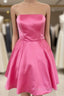 Short Strapless Pink Formal Prom Dress, Short Pink Graduation Homecoming Dress