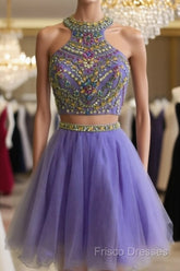 Short Two Piece Formal Prom Dress Beaded Top