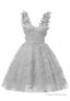 Silver 3D Butterfly Lace Applique Tulle Homecoming Dress for Teens Sweetheart Mini Short Prom Dresses