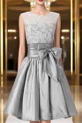 Silver Taffeta Short Homecoming Dress Formal Prom Dress