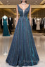 Simple A-Line Blue Long Formal Prom Dress, Blue Formal Dress