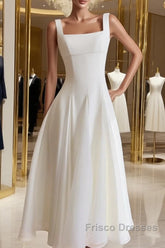 Simple A-Line Chiffon Short Ivory Formal Prom Dress, Simple Ivory Bridesmaid Dress