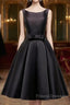 Simple A-Line Satin Black Short Formal Prom Dress, Black Homecoming Dress