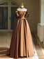 Simple A-Line Satin Brown Long Prom Dress, Brown Long Formal Dress