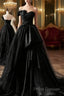 Simple A-Line Satin Strapless Black Long Formal Prom Dress