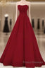 Simple A Line Strapless Long Red Formal Prom Dress Evening Dress