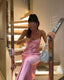 Simple A Line Straps Sleeveless Party Dress Silk Satin Pink Prom Dress