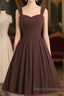 Simple A-Line Sweetheart Neck Chiffon Brown Short Formal Prom Dress, Brown Homecoming Dress