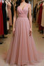 Simple A Line V Neck Pink Tulle Long Formal Prom Dresses Bridesmaid Dresses, V Neck Pink Formal Dresses, Pink Evening Dresses