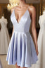 Simple blue v neck short Formal Prom Dresses, blue homecoming Dresses