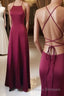 Simple burgundy long Formal Prom Dresses, burgundy evening Dresses