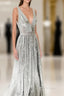 Simple Gray V Neck Sequin Long Formal Prom Dress Gray Formal Dress