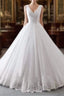 Simple Long Ball Gown V-Neck Lace-Up Tulle Wedding Dress
