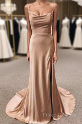 Simple Long Wedding Guest Dress Sheath Satin Formal Dress