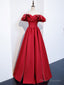 Simple Off Shoulder Satin Long Prom Dress, Burgundy Evening Dress