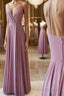 Simple pink chiffon long Formal Prom Dresses, pink evening Dresses